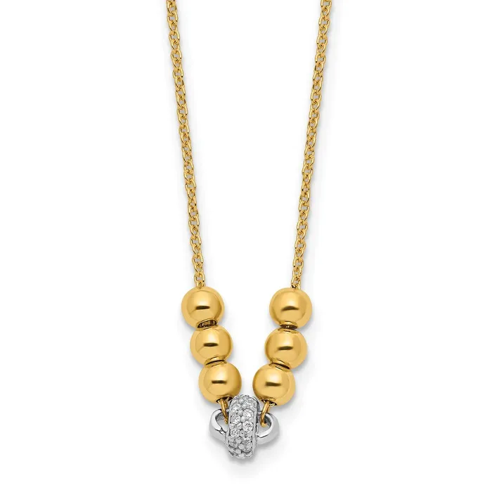 WB Choice Jewelry Necklaces 14K Twotone Polished Beads CZ w15 in ext NecklaceWBCSF286118 WB Choice Jewelry Necklaces 14K Twotone Polished Beads CZ w15 in ext NecklaceWBCSF286118
