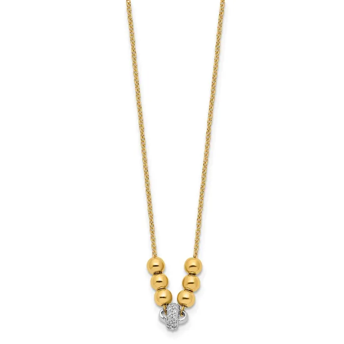 WB Choice Jewelry Necklaces 14K Twotone Polished Beads CZ w15 in ext NecklaceWBCSF286118 WB Choice Jewelry Necklaces 14K Twotone Polished Beads CZ w15 in ext NecklaceWBCSF286118