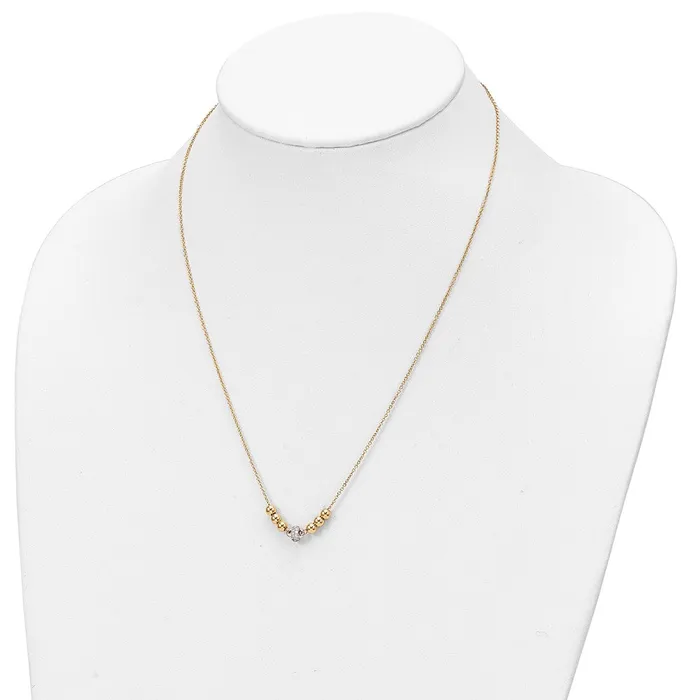 WB Choice Jewelry Necklaces 14K Twotone Polished Beads CZ w15 in ext NecklaceWBCSF286118 WB Choice Jewelry Necklaces 14K Twotone Polished Beads CZ w15 in ext NecklaceWBCSF286118