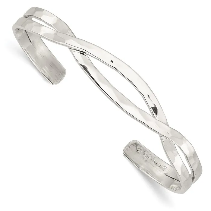 WB Choice Jewelry Sterling Silver Polished Hammered Criss Cross Cuff BangleWBCQB1369 Rings WB Choice Jewelry Sterling Silver Polished Hammered Criss Cross Cuff BangleWBCQB1369 Rings