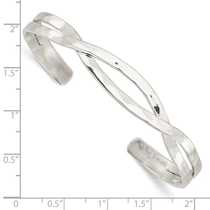WB Choice Jewelry Sterling Silver Polished Hammered Criss Cross Cuff BangleWBCQB1369 Rings WB Choice Jewelry Sterling Silver Polished Hammered Criss Cross Cuff BangleWBCQB1369 Rings