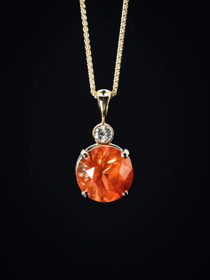 14k Yellow Gold Oregon Sunstone and Diamond Pendant The Sunstone Store Necklaces 14k Yellow Gold Oregon Sunstone and Diamond Pendant The Sunstone Store Necklaces