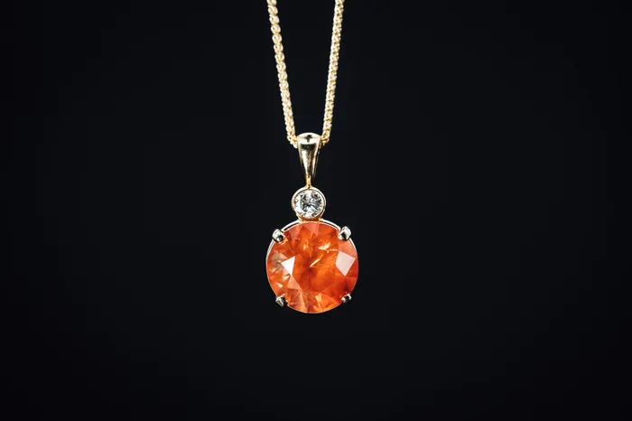 14k Yellow Gold Oregon Sunstone and Diamond Pendant The Sunstone Store Necklaces