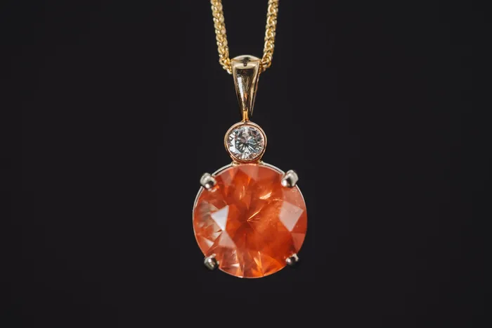 14k Yellow Gold Oregon Sunstone and Diamond Pendant The Sunstone Store Necklaces