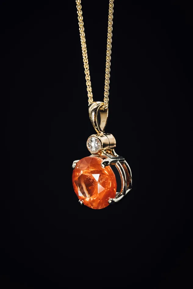 14k Yellow Gold Oregon Sunstone and Diamond Pendant The Sunstone Store Necklaces