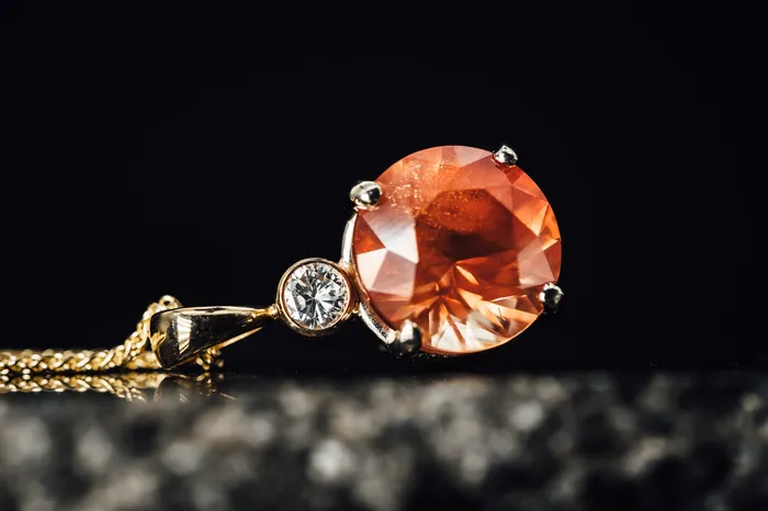 14k Yellow Gold Oregon Sunstone and Diamond Pendant The Sunstone Store Necklaces