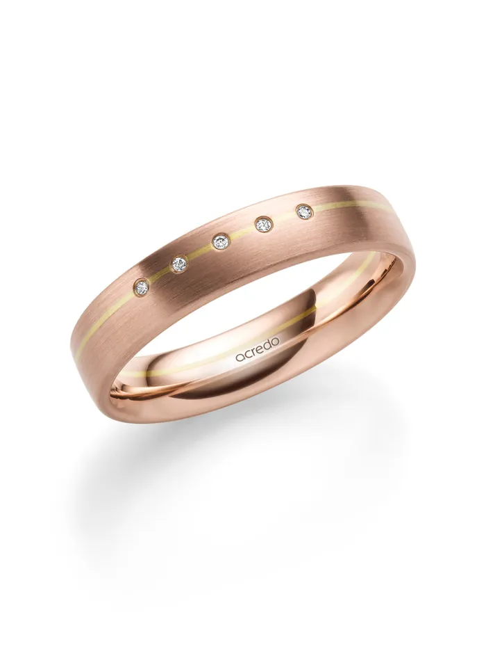 acredo Rings 5mm 18K Red and Green Gold Band in Matte Finish with Round Diamonds 100 mm acredo Rings 5mm 18K Red and Green Gold Band in Matte Finish with Round Diamonds 100 mm