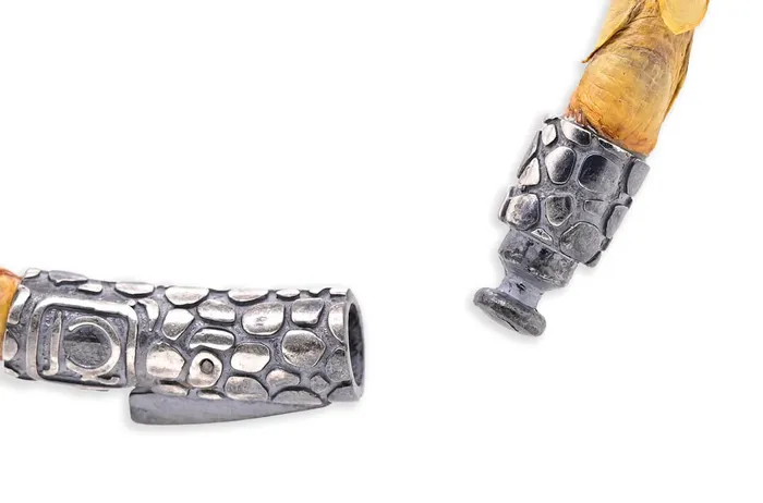 Albert Hern Bracelet LivingSkull Men Stingray Leather Two Silver Viper Skulls Bracelets