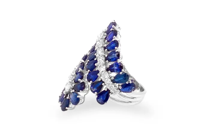 Albert Hern Ring 18kt Gold Leaves Blue Sapphire Diamonds Rings Albert Hern Ring 18kt Gold Leaves Blue Sapphire Diamonds Rings
