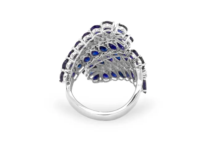 Albert Hern Ring 18kt Gold Leaves Blue Sapphire Diamonds Rings Albert Hern Ring 18kt Gold Leaves Blue Sapphire Diamonds Rings