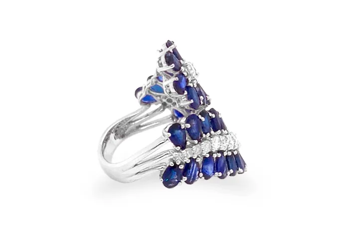 Albert Hern Ring 18kt Gold Leaves Blue Sapphire Diamonds Rings Albert Hern Ring 18kt Gold Leaves Blue Sapphire Diamonds Rings