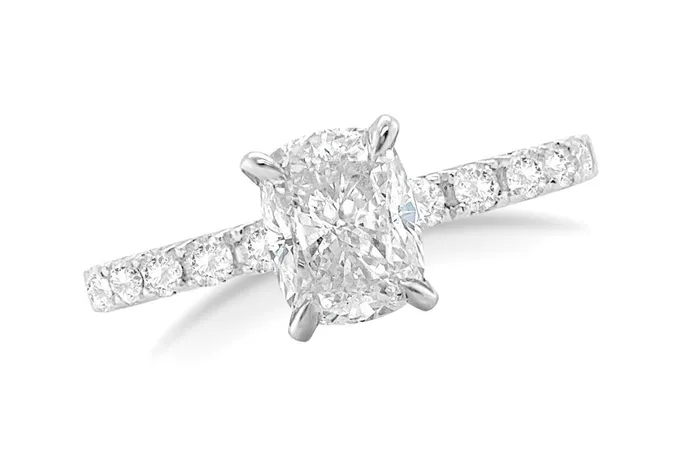 Albert Hern Rings Ring Platinum GIA Modified Cushion Diamond Pave