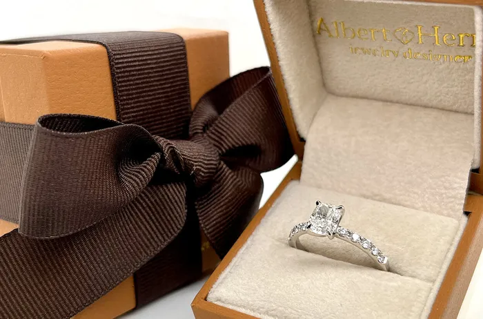 Albert Hern Rings Ring Platinum GIA Modified Cushion Diamond Pave Albert Hern Rings Ring Platinum GIA Modified Cushion Diamond Pave