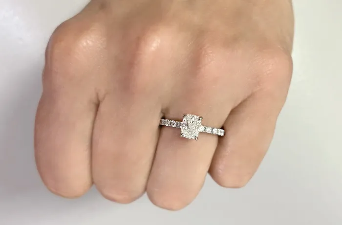 Albert Hern Rings Ring Platinum GIA Modified Cushion Diamond Pave Albert Hern Rings Ring Platinum GIA Modified Cushion Diamond Pave