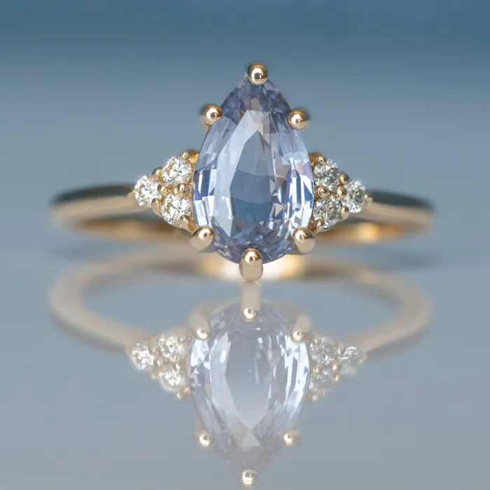 AlbrechtJewellery Rings Pastel Blue Pear Shape Sapphire Engagement Ring with Diamonds 14K Rose Gold AlbrechtJewellery Rings Pastel Blue Pear Shape Sapphire Engagement Ring with Diamonds 14K Rose Gold