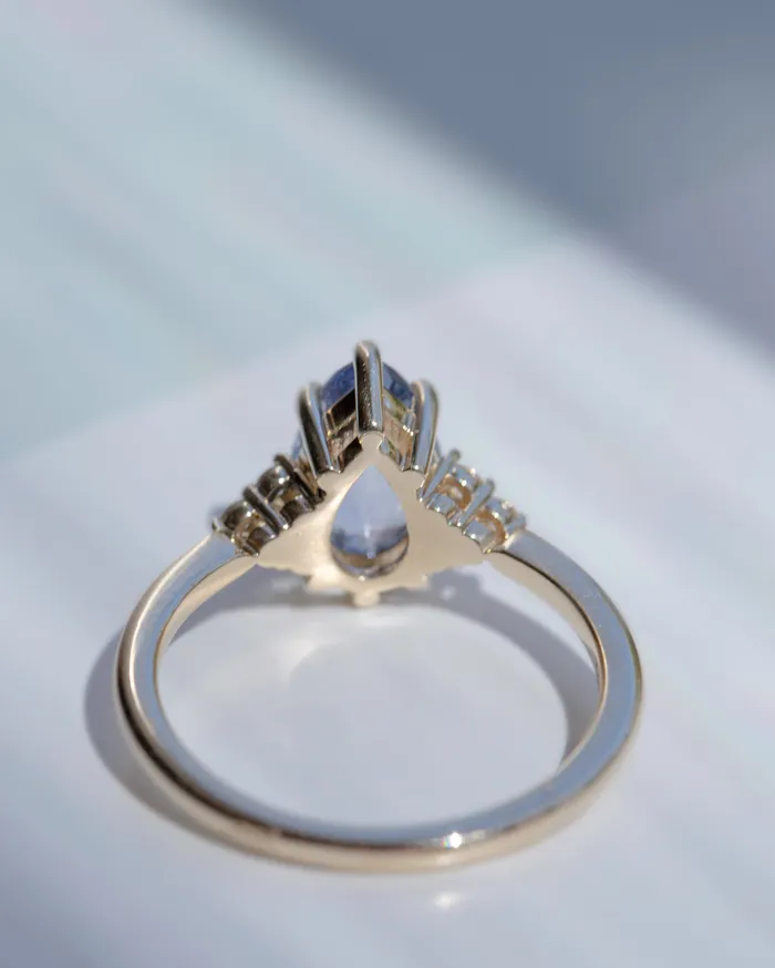 AlbrechtJewellery Rings Pastel Blue Pear Shape Sapphire Engagement Ring with Diamonds 14K Rose Gold
