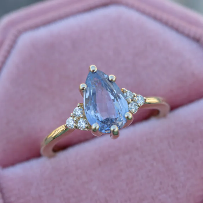 AlbrechtJewellery Rings Pastel Blue Pear Shape Sapphire Engagement Ring with Diamonds 14K Rose Gold
