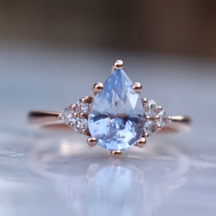 AlbrechtJewellery Rings Pastel Blue Pear Shape Sapphire Engagement Ring with Diamonds 14K Rose Gold