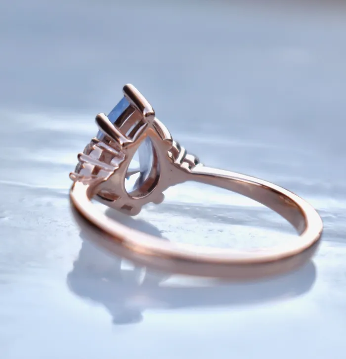 AlbrechtJewellery Rings Pastel Blue Pear Shape Sapphire Engagement Ring with Diamonds 14K Rose Gold