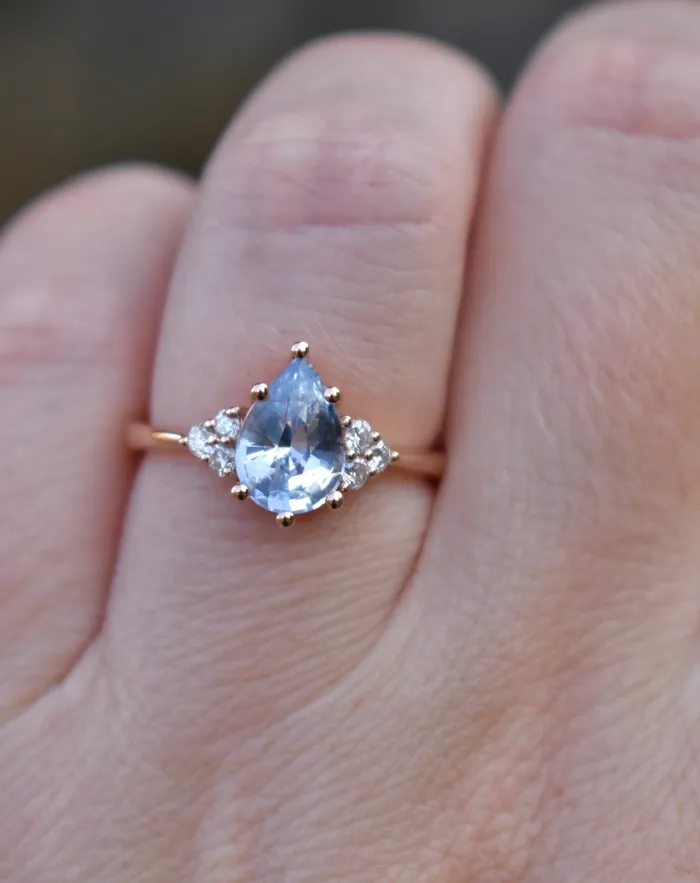 AlbrechtJewellery Rings Pastel Blue Pear Shape Sapphire Engagement Ring with Diamonds 14K Rose Gold