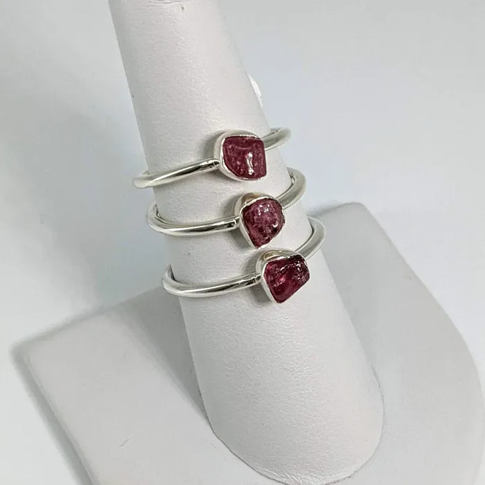 Bliss Crystals Rings Pink Tourmaline Stackable Rough Natural Sterling Silver Dainty Ring SK7300 Bliss Crystals Rings Pink Tourmaline Stackable Rough Natural Sterling Silver Dainty Ring SK7300