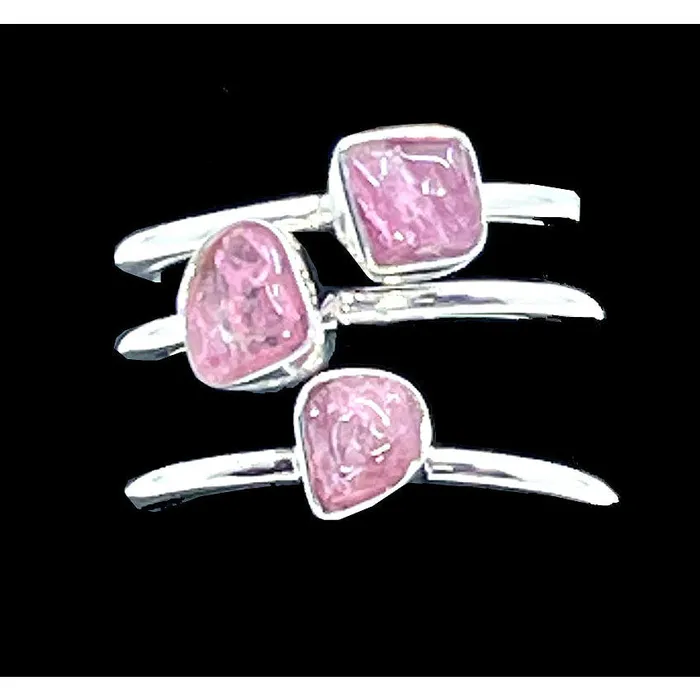 Bliss Crystals Rings Pink Tourmaline Stackable Rough Natural Sterling Silver Dainty Ring SK7300