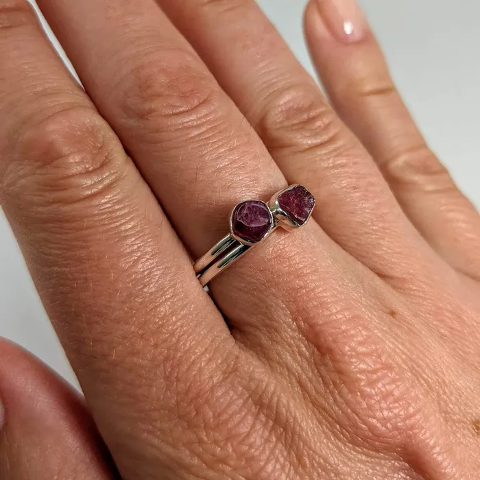 Bliss Crystals Rings Pink Tourmaline Stackable Rough Natural Sterling Silver Dainty Ring SK7300