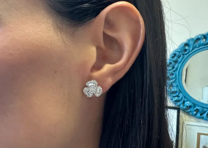 Earrings 18kt Gold Baguette Round Diamonds Flowers Albert Hern Earrings Earrings 18kt Gold Baguette Round Diamonds Flowers Albert Hern Earrings