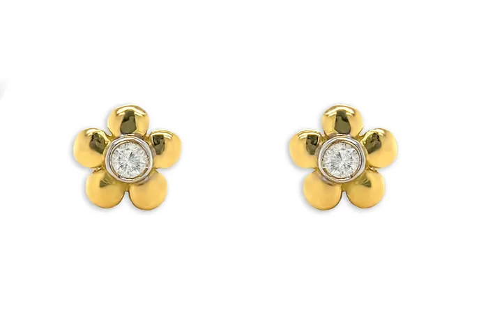 Earrings Albert Hern Mini Earrings 18kt Gold Flower Bezel Diamond Studs