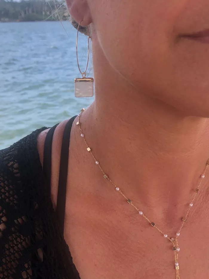 Earrings bubs sass square fresh water pearl hoop earrings pearl earrings fresh water pearl hoops hoop earrings