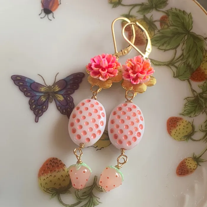 Earrings Love Vintage Paris Strawberry Flower Basket Earrings Gold Filled Handmade Earrings Love Vintage Paris Strawberry Flower Basket Earrings Gold Filled Handmade