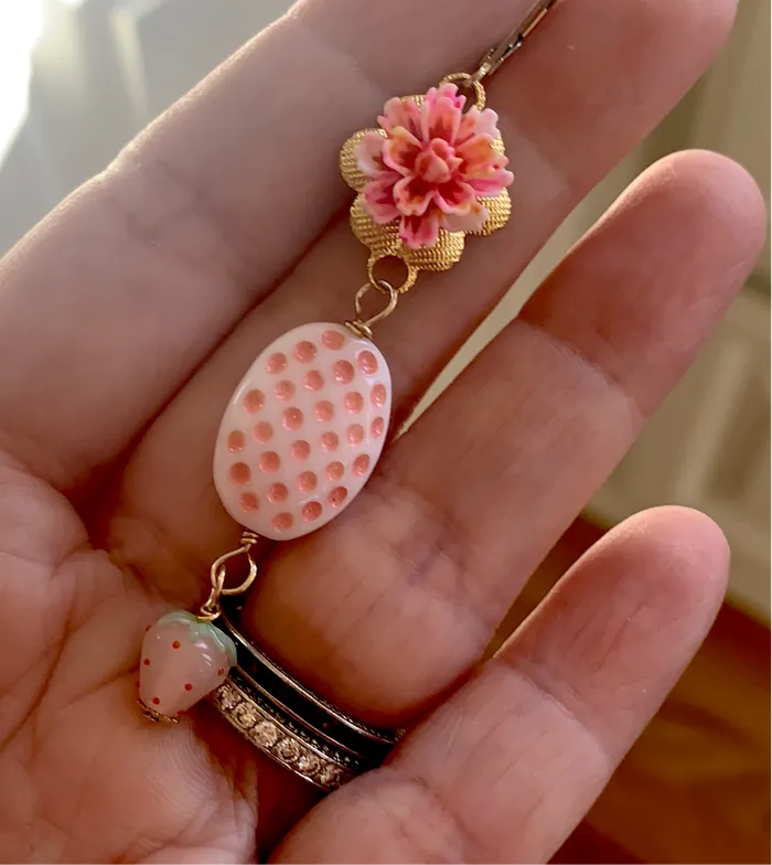 Earrings Love Vintage Paris Strawberry Flower Basket Earrings Gold Filled Handmade