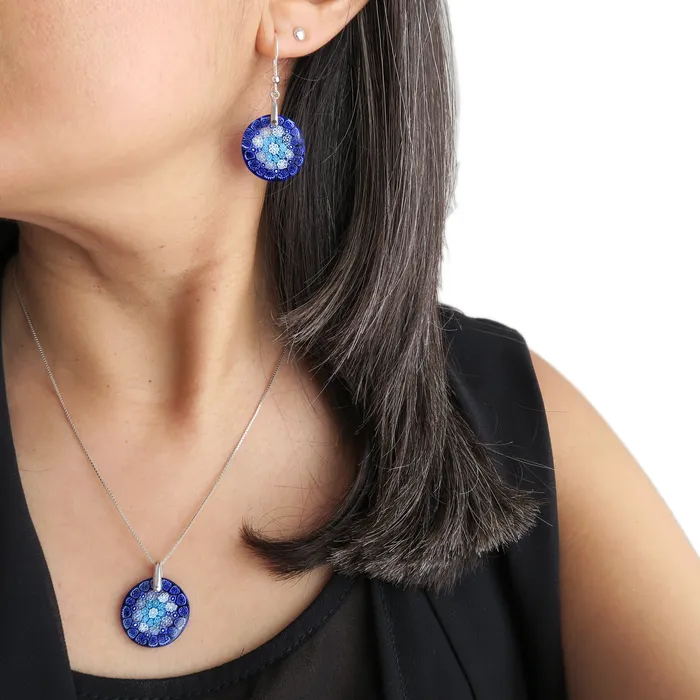 Earrings Vianello Nadia Murrine di Trebbi Davide Multicolor Aquamarine Murrine Murano Glass Round Pendant and earrings set Millefiori 20