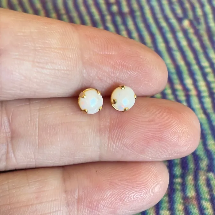 Earrings Vintage Paris Jewelry Opal Stud Earrings 14k Gold Vintage