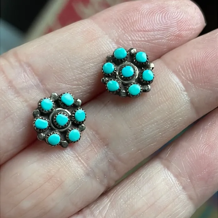 Earrings Vintage Paris Jewelry Turquoise Cluster Earrings Sterling Silver Zuni Vintage Earrings Vintage Paris Jewelry Turquoise Cluster Earrings Sterling Silver Zuni Vintage