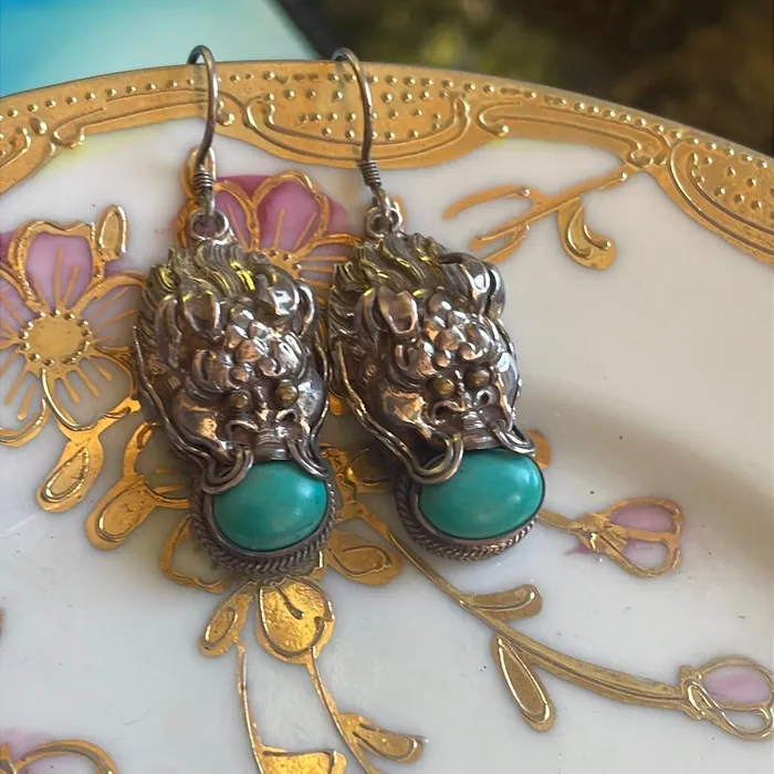 Earrings Vintage Paris Jewelry Turquoise Dragon Earrings Sterling Silver Vintage Earrings Vintage Paris Jewelry Turquoise Dragon Earrings Sterling Silver Vintage