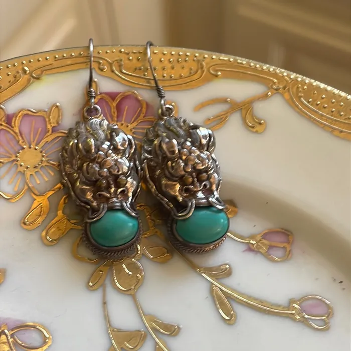 Earrings Vintage Paris Jewelry Turquoise Dragon Earrings Sterling Silver Vintage Earrings Vintage Paris Jewelry Turquoise Dragon Earrings Sterling Silver Vintage