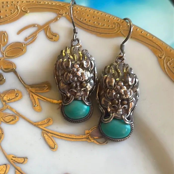 Earrings Vintage Paris Jewelry Turquoise Dragon Earrings Sterling Silver Vintage Earrings Vintage Paris Jewelry Turquoise Dragon Earrings Sterling Silver Vintage