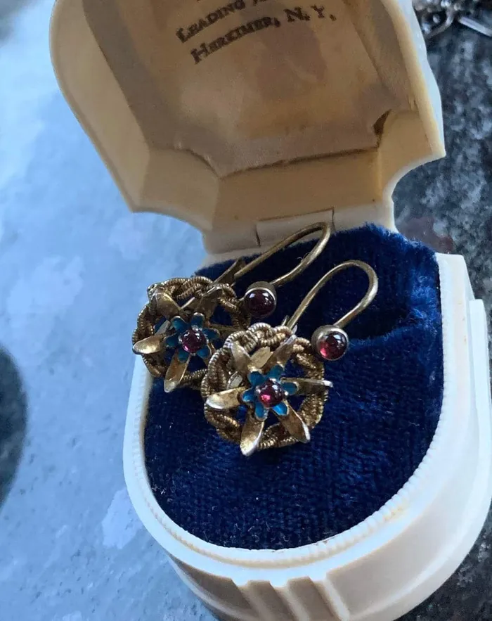 Enamel Garnet Earrings Vermeil Earrings Sterling Silver Vintage Love Vintage Paris Earrings