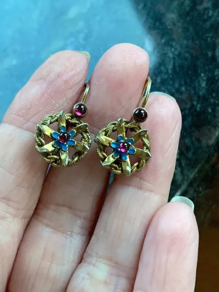 Enamel Garnet Earrings Vermeil Earrings Sterling Silver Vintage Love Vintage Paris Earrings