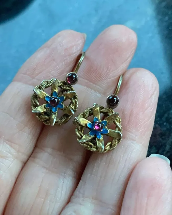 Enamel Garnet Earrings Vermeil Earrings Sterling Silver Vintage Love Vintage Paris Earrings