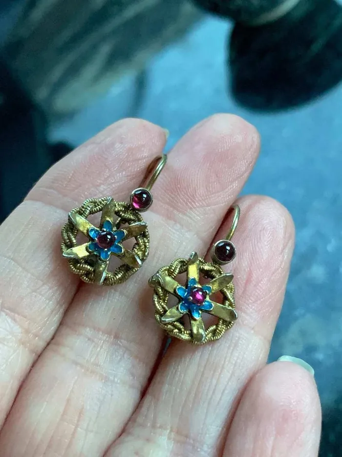 Enamel Garnet Earrings Vermeil Earrings Sterling Silver Vintage Love Vintage Paris Earrings
