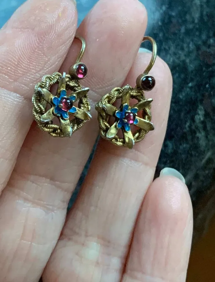 Enamel Garnet Earrings Vermeil Earrings Sterling Silver Vintage Love Vintage Paris Earrings