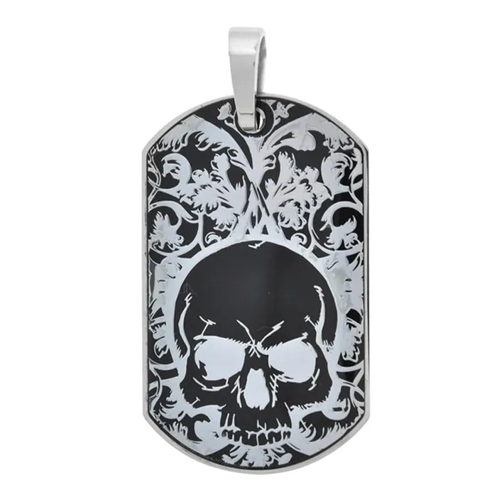 INOX JEWELRY Necklaces Black and Silver Tone Stainless Steel Skull Tag Pendant INOX JEWELRY Necklaces Black and Silver Tone Stainless Steel Skull Tag Pendant