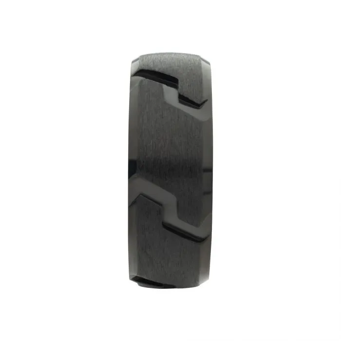 INOX JEWELRY Rings Black Titanium Tread Pattern Band Ring