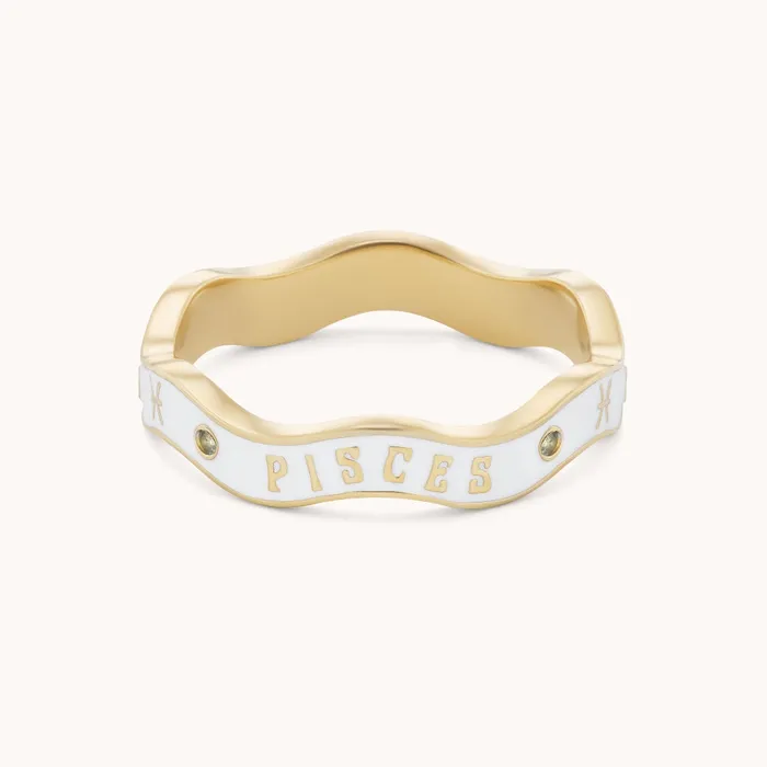 Marlo Laz Pisces Zodiac Enamel Wave Band III Rings
