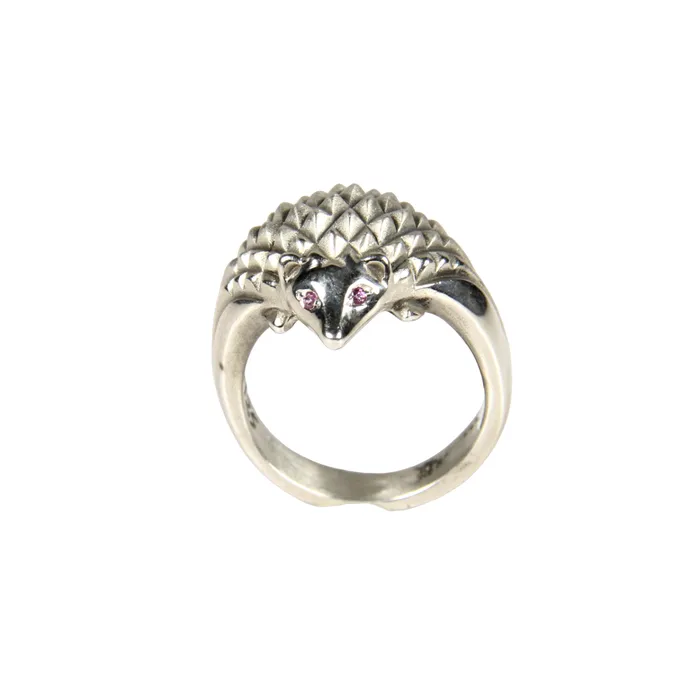 Michael Tatom Silver with Pink Sapphire Eyes Hedgehog Ring Rings
