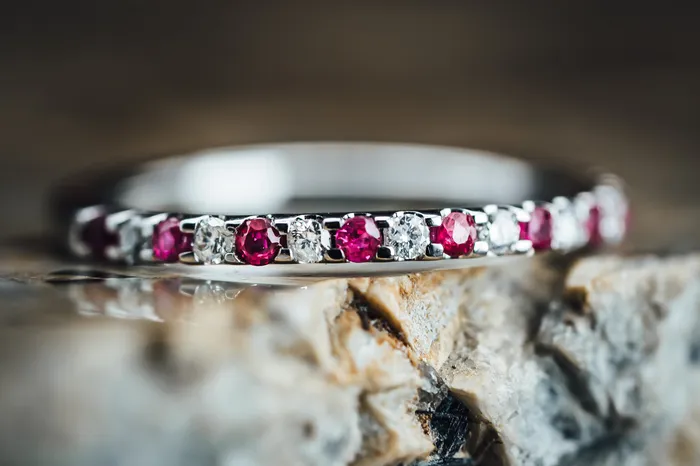 Northwest Jewelry Distributors Rings 14k White Gold Ruby and Diamond Anniversary Band Northwest Jewelry Distributors Rings 14k White Gold Ruby and Diamond Anniversary Band