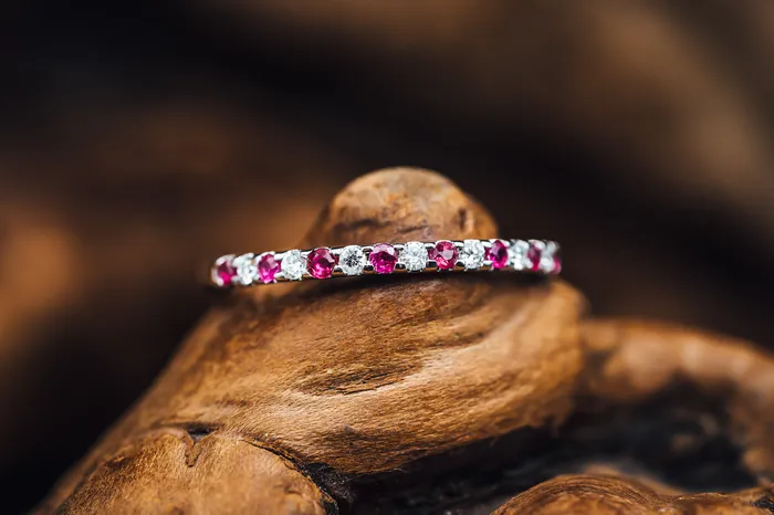 Northwest Jewelry Distributors Rings 14k White Gold Ruby and Diamond Anniversary Band
