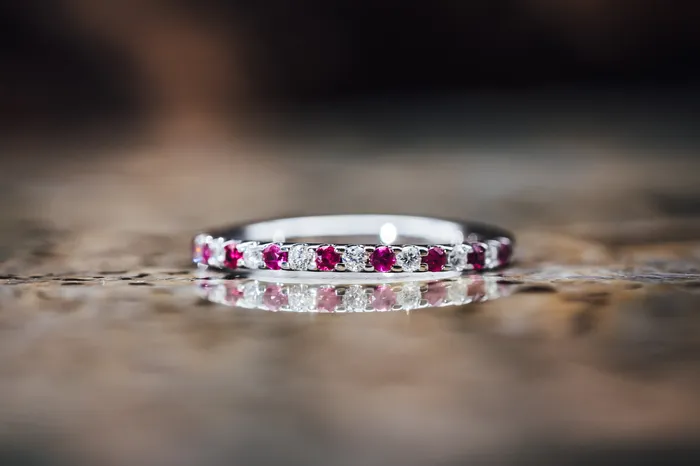 Northwest Jewelry Distributors Rings 14k White Gold Ruby and Diamond Anniversary Band
